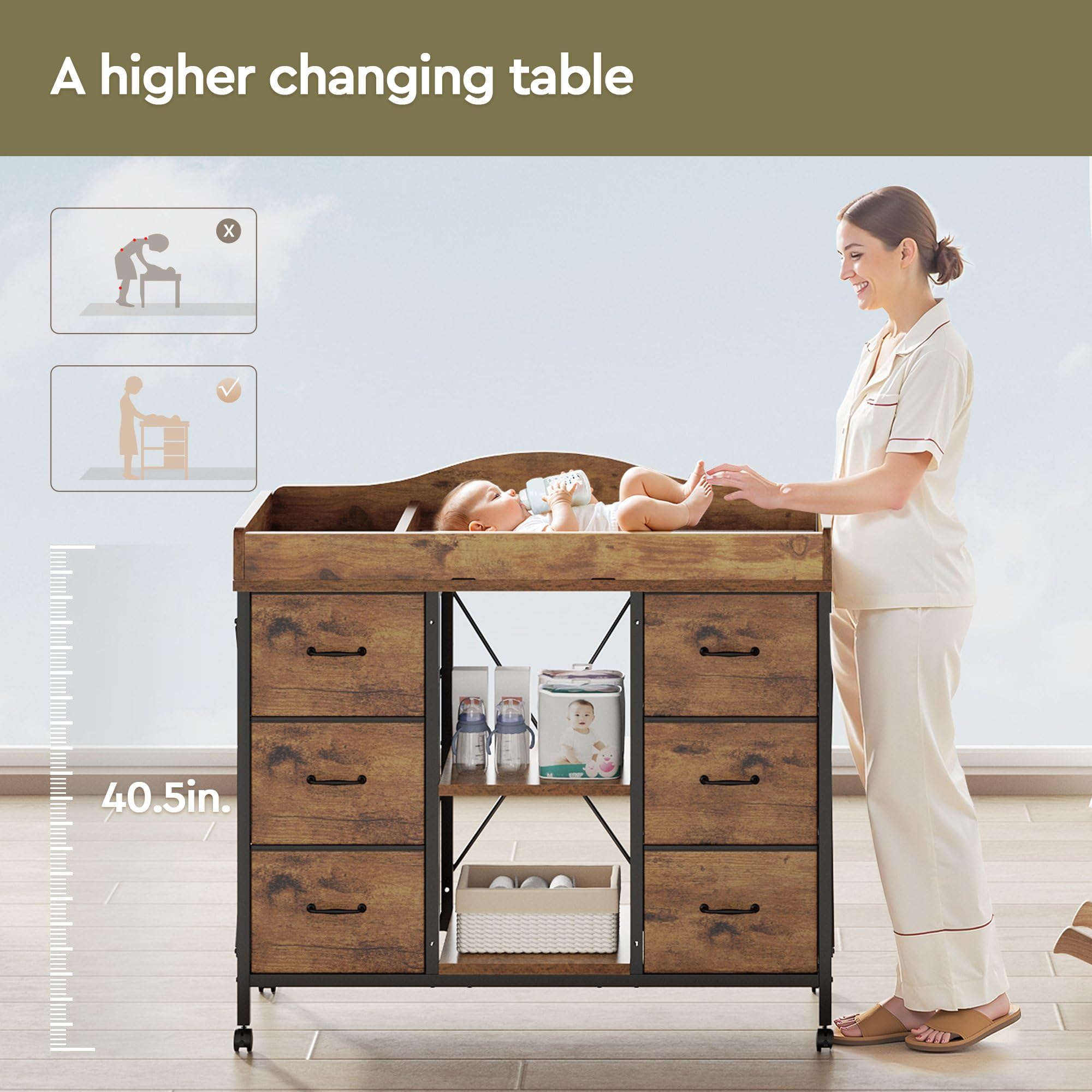 YeTom waterproof changing pad surface for quick, mess-free diaper changes.