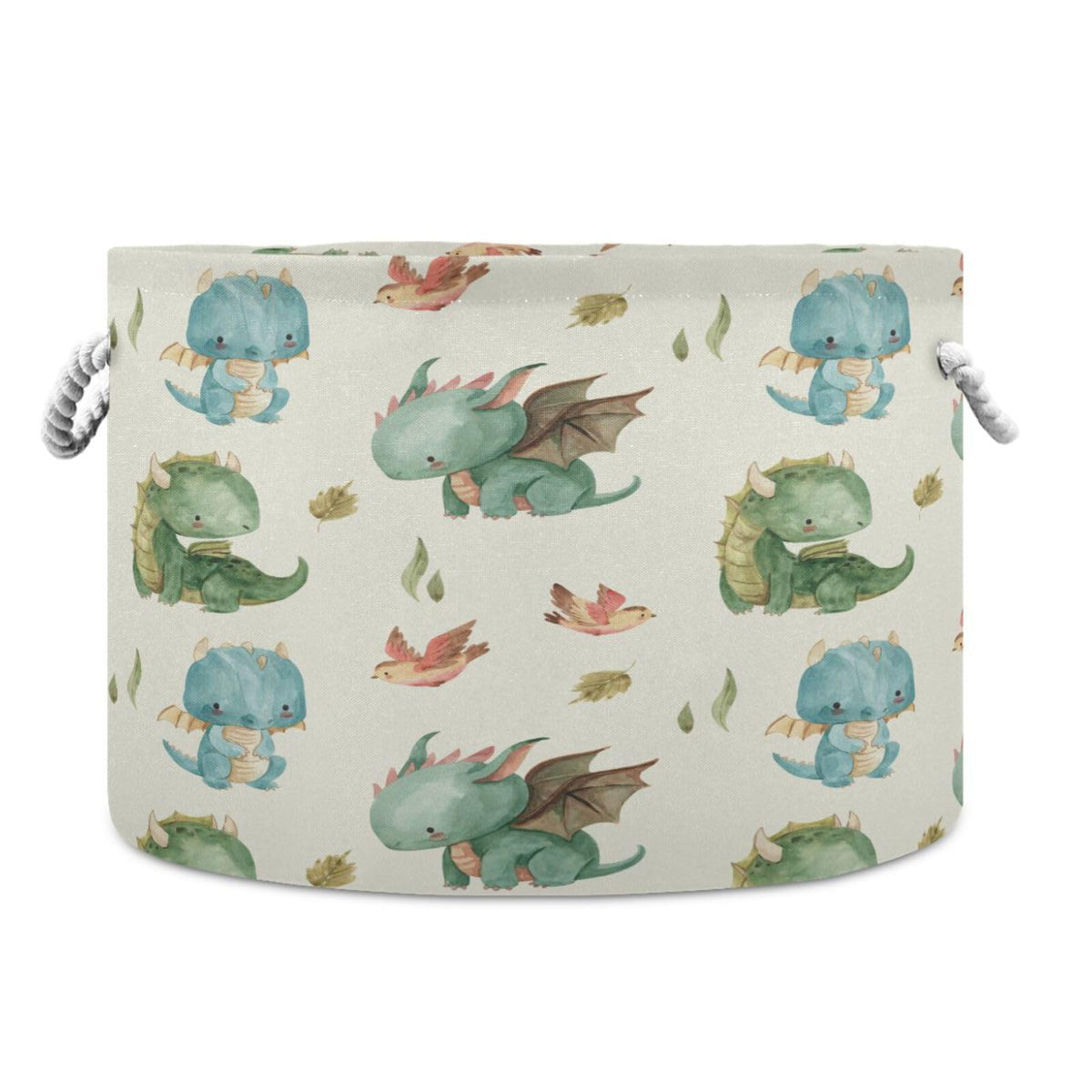 YETTASBIN watercolor dragon basket closeup with cotton rope handle for easy handling.