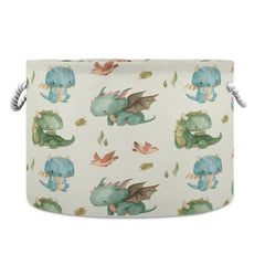 YETTASBIN watercolor dragon basket closeup with cotton rope handle for easy handling.