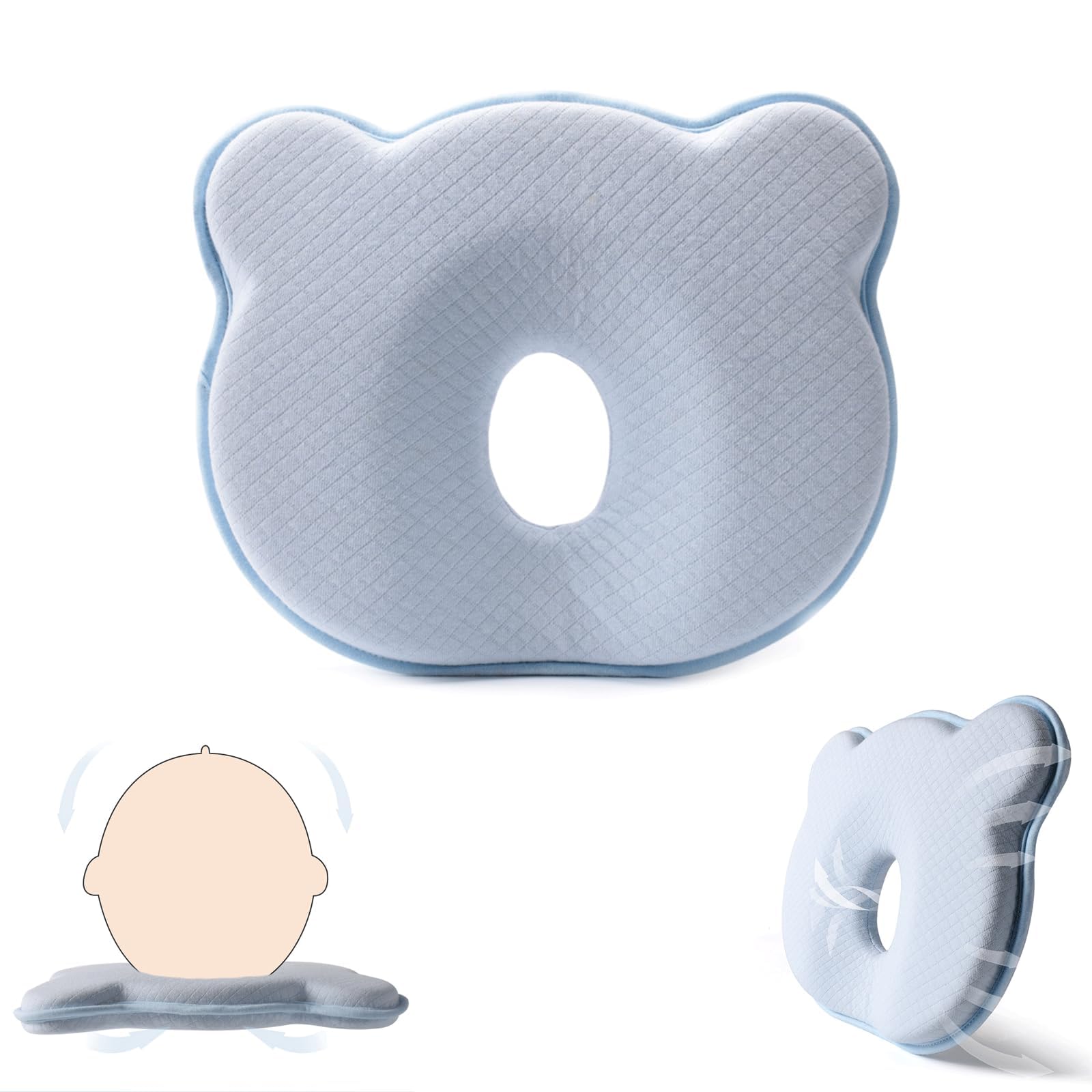 Yevclihds memory foam baby pillow with a cute bear design for infant head support.