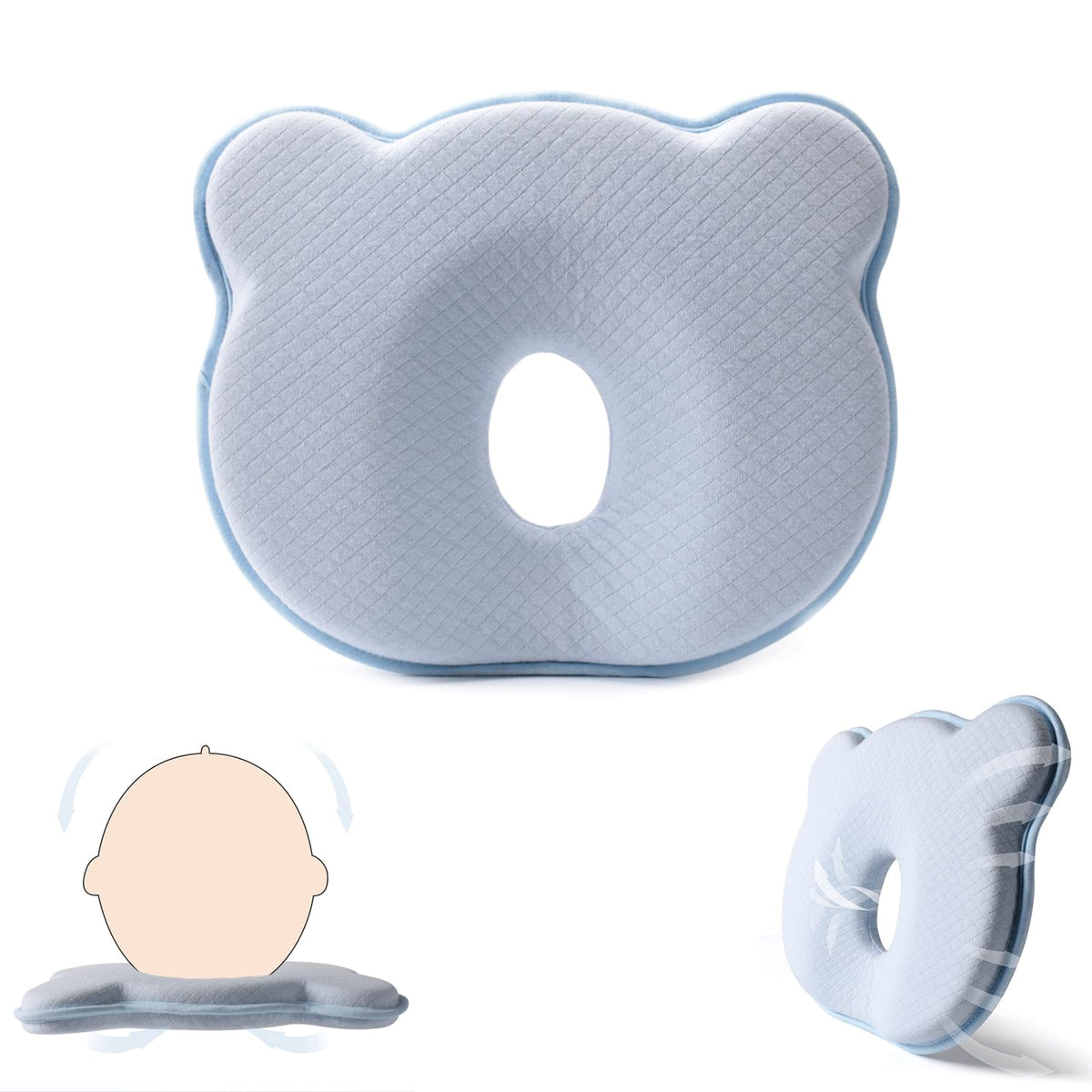 Yevclihds memory foam baby pillow with a cute bear design for infant head support.