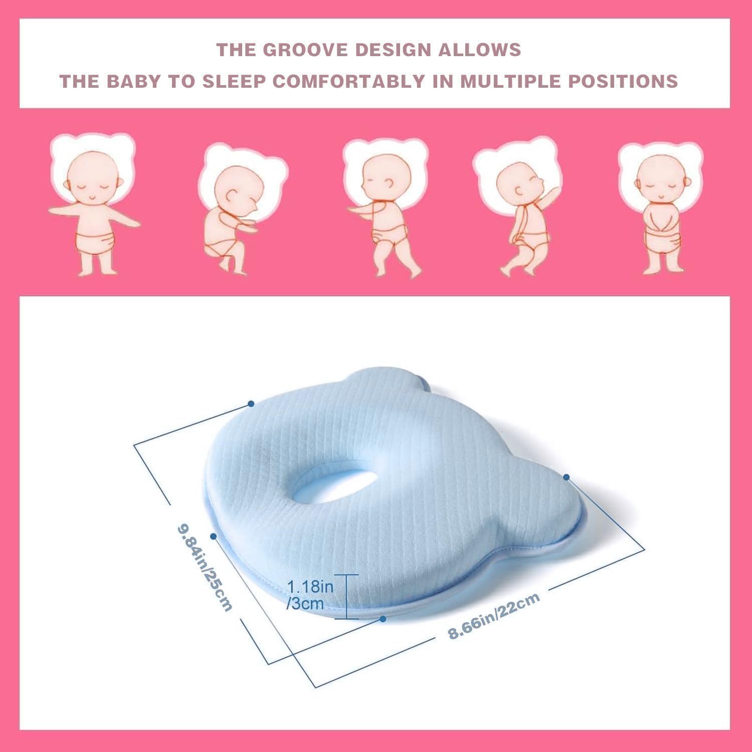 Yevclihds memory foam baby pillow bear design with breathable bedding compatibility.