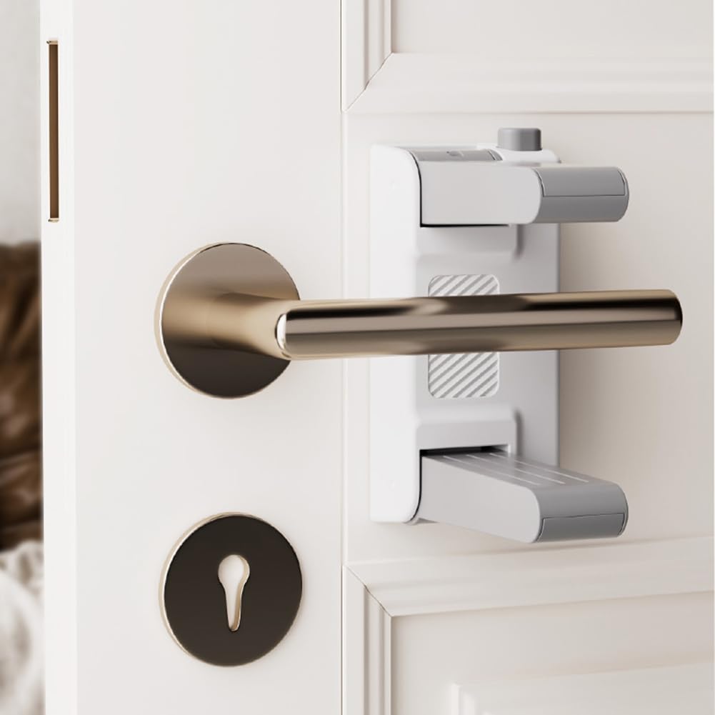YEYA Upgrade door lock on white lever handle securing an interior door.