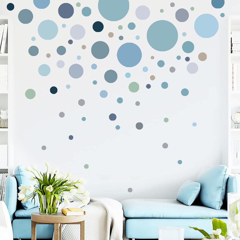 Yeysynana polka dot wall decals in blue-grey create playful kids' room backdrops.