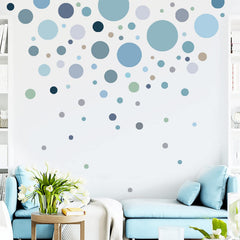 Yeysynana polka dot wall decals in blue-grey create playful kids' room backdrops.