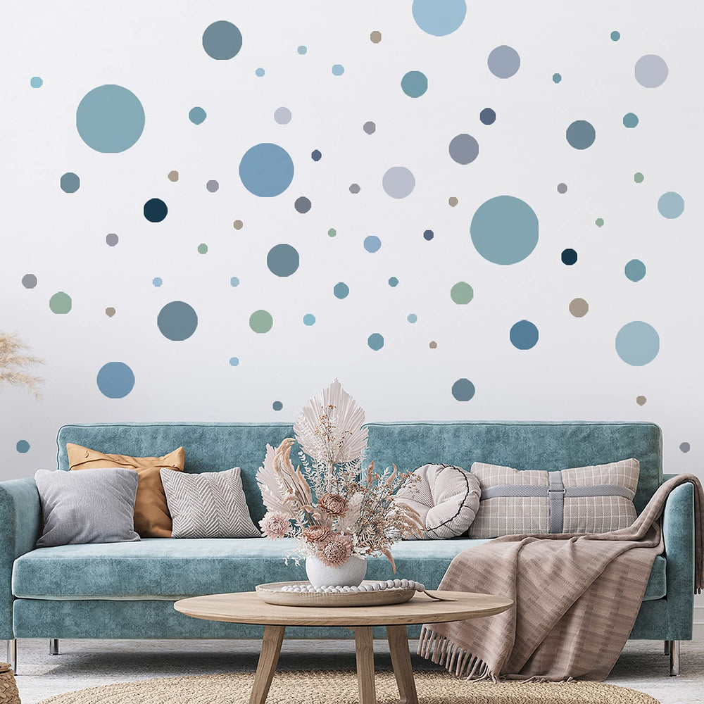 Yeysynana blue-grey round dot decals brighten nurseries and playrooms.