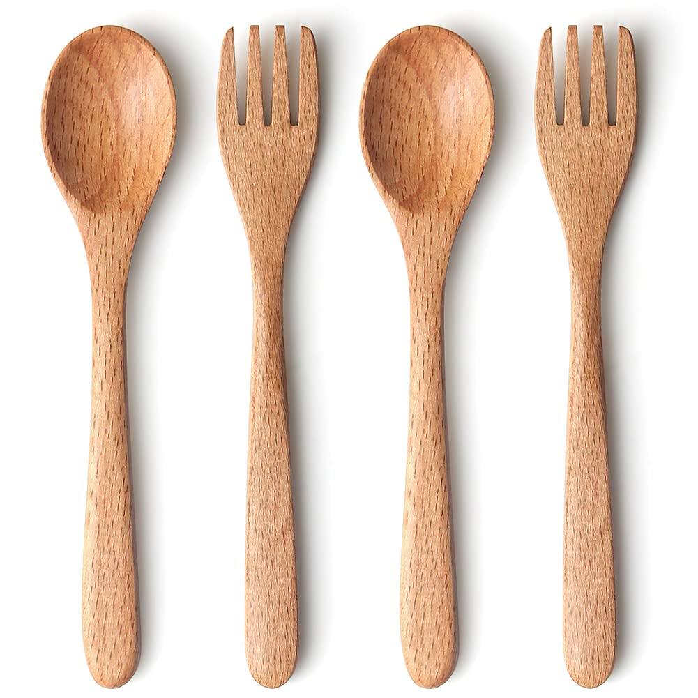 YFWOOD child spoon with natural wood for easy self-feeding.