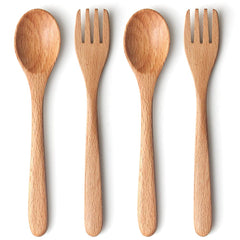 YFWOOD child spoon with natural wood for easy self-feeding.
