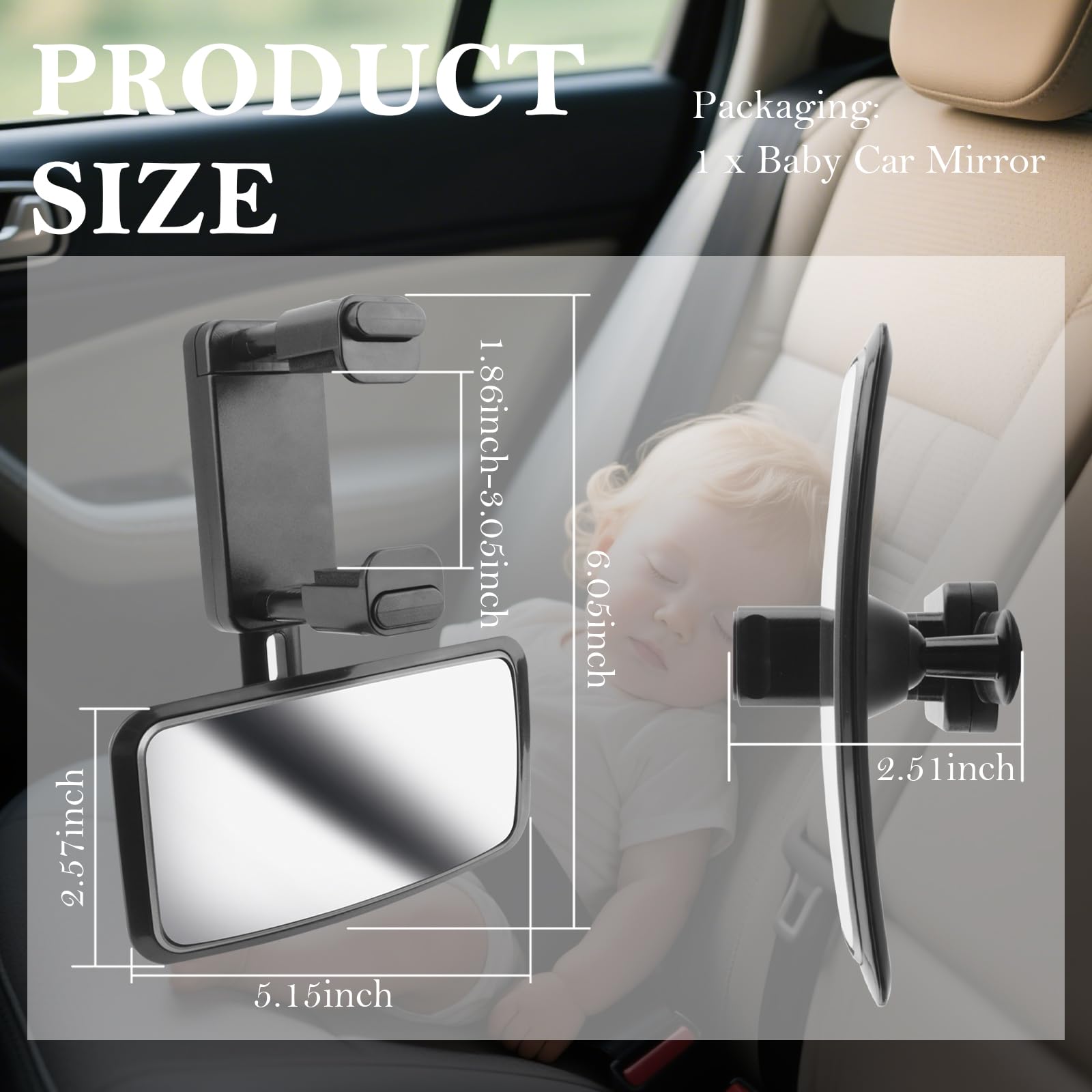 YGDMD rear view mirror with clip-on arm for secure sun visor mounting.