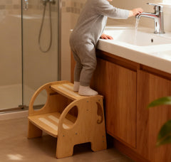 YHANEC wooden toddler step stool adjustable 2-step for growing kids and potty training