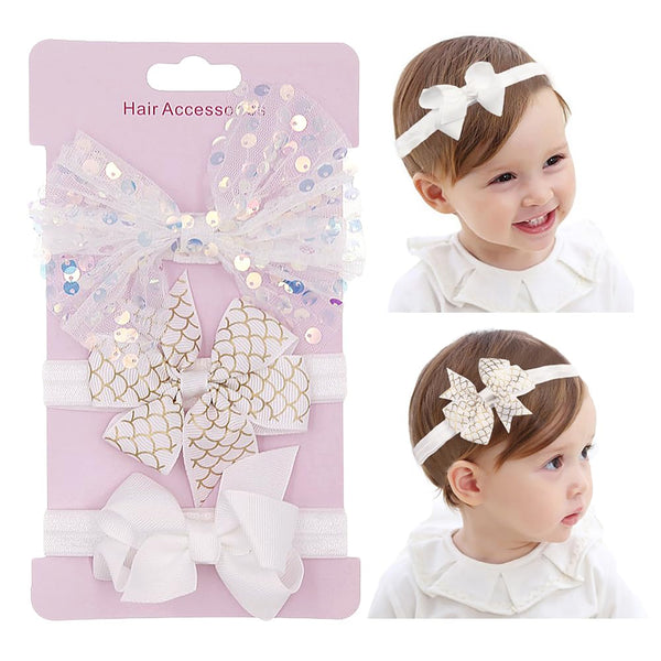 Yheahin baby bow headband with white flower, gentle on delicate hair for photos.