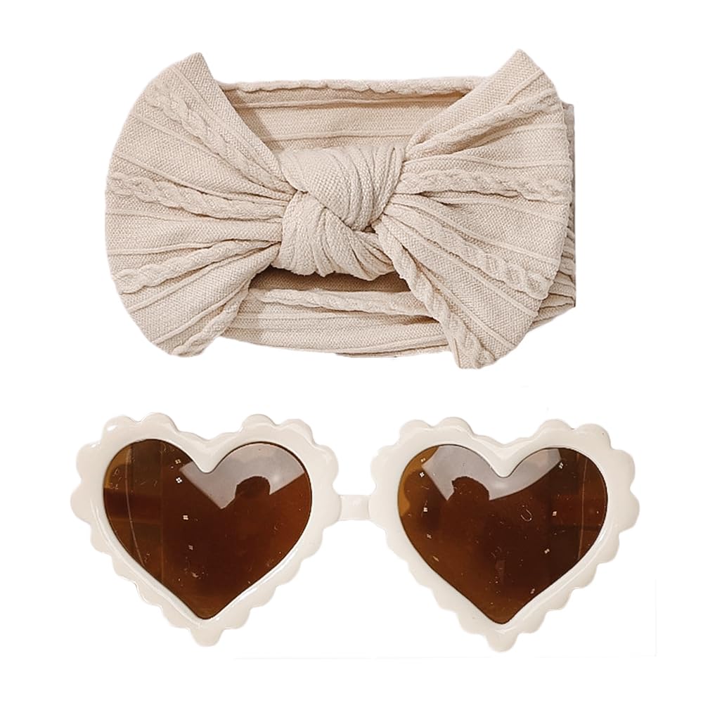 Yheahin heart ivory baby headband with bow for comfy all day wear