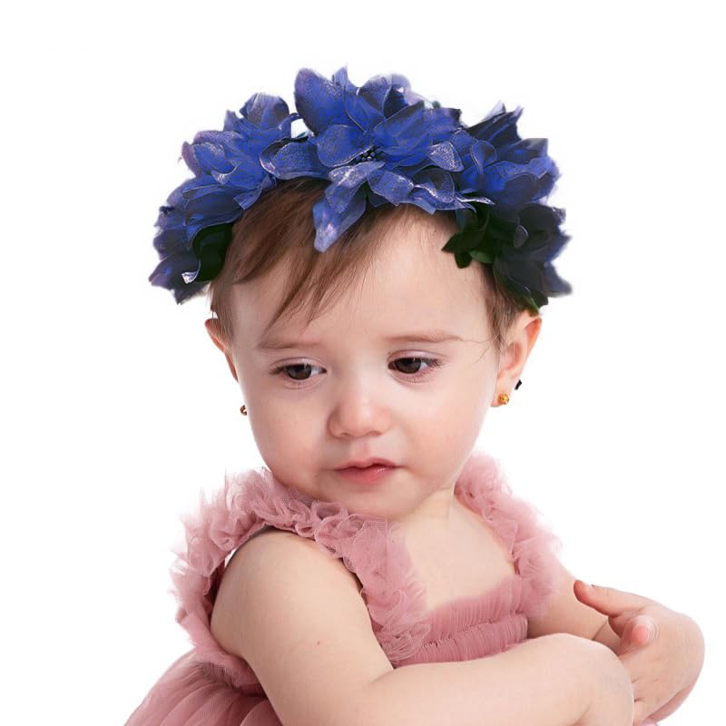 Yheahin baby girls headband with dark blue flowers for elegant photos