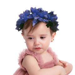 Yheahin baby girls headband with dark blue flowers for elegant photos
