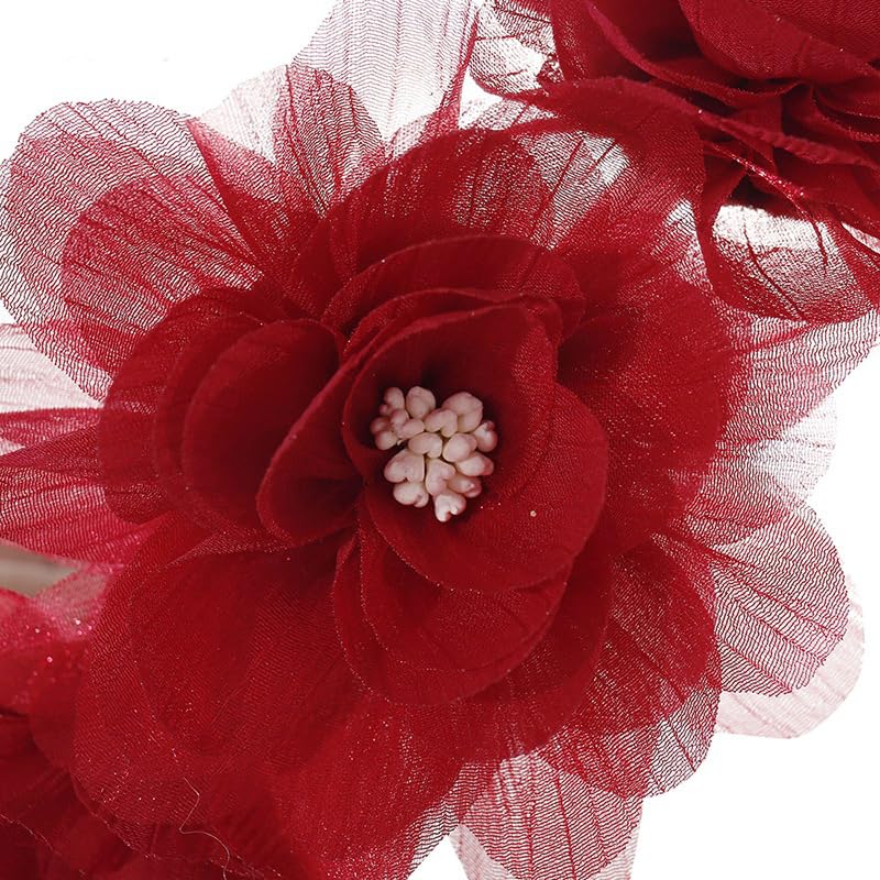Yheahin red flowers and pearls headband with elastic for secure wear