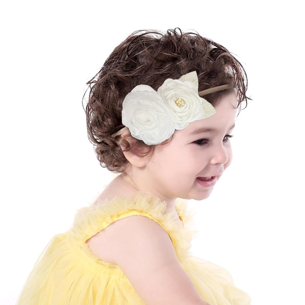 Yheahin newborn headband on infant portrait, showcasing delicate florals and secure, comfortable fit.
