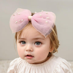 Yheahin baby tulle bow headband pink; soft stretch for comfy all-day wear.