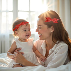 Yheahin glitter bow clip in red offers secure decorative accessory for toddlers' party-day looks.