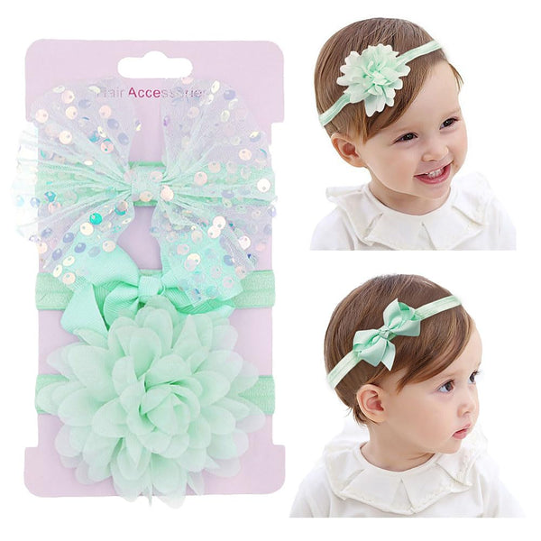 Yheahin green flower headband with soft elastic for delicate hair; ideal for newborn photos.