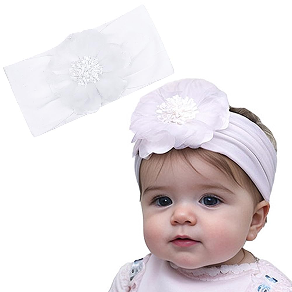 Yheahin large white flower headband for baby girls adds charming outfit detail