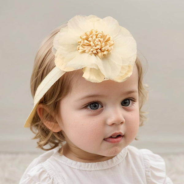 Yheahin large flower headband in yellow for christenings and photoshoots