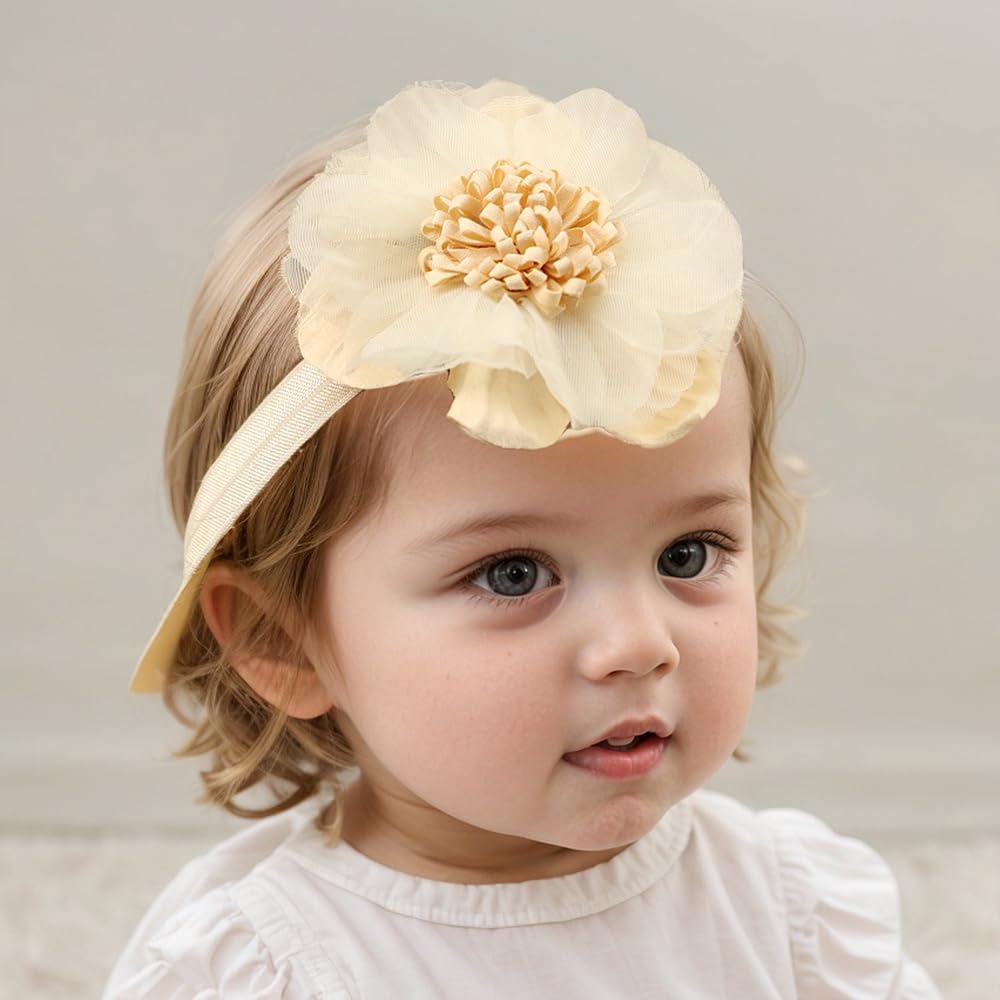 Yheahin large flower headband in yellow for christenings and photoshoots