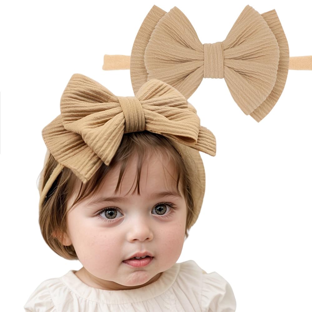 Yheahin light brown bow headband with gentle stretch for newborn comfort
