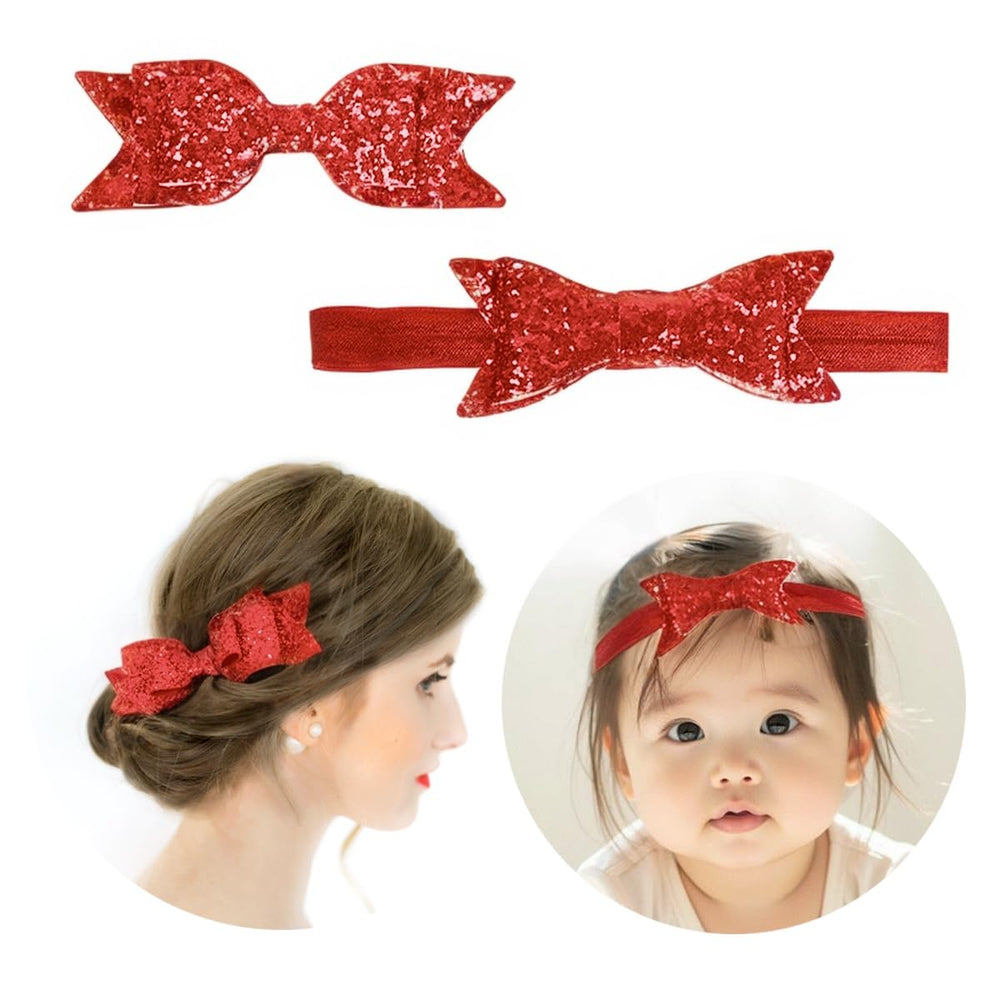 Yheahin sparkle bow headband in red adds glamorous touch to baby's hairstyle and comfortable stretch.