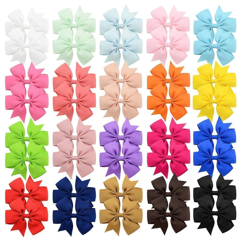 YHXX YLEN 40pcs 3-inch hair bows pack in assorted colors for outfit matching.