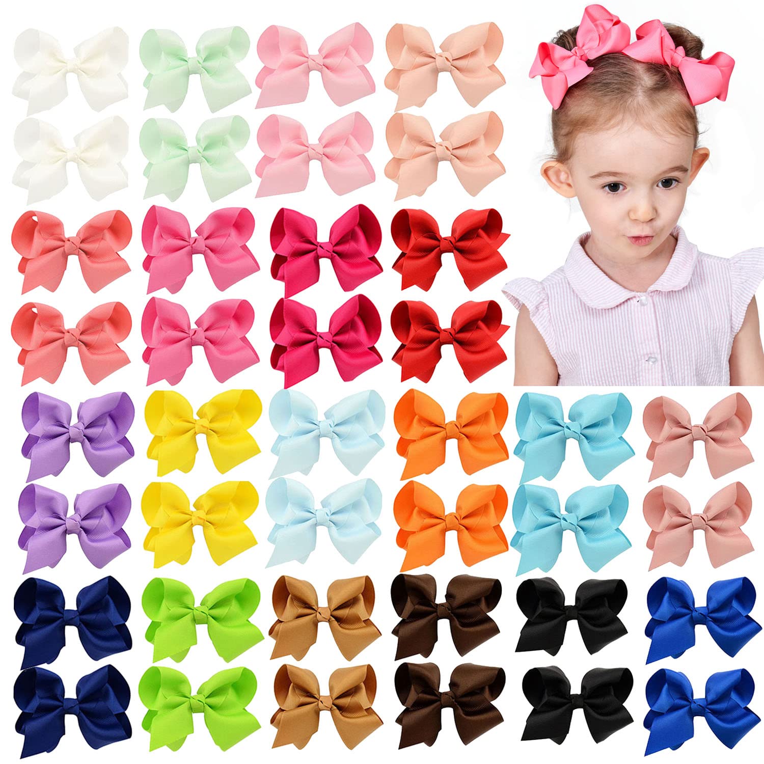 YHXX YLEN 4.5-inch toddler bows in solid colors for easy outfit matching.