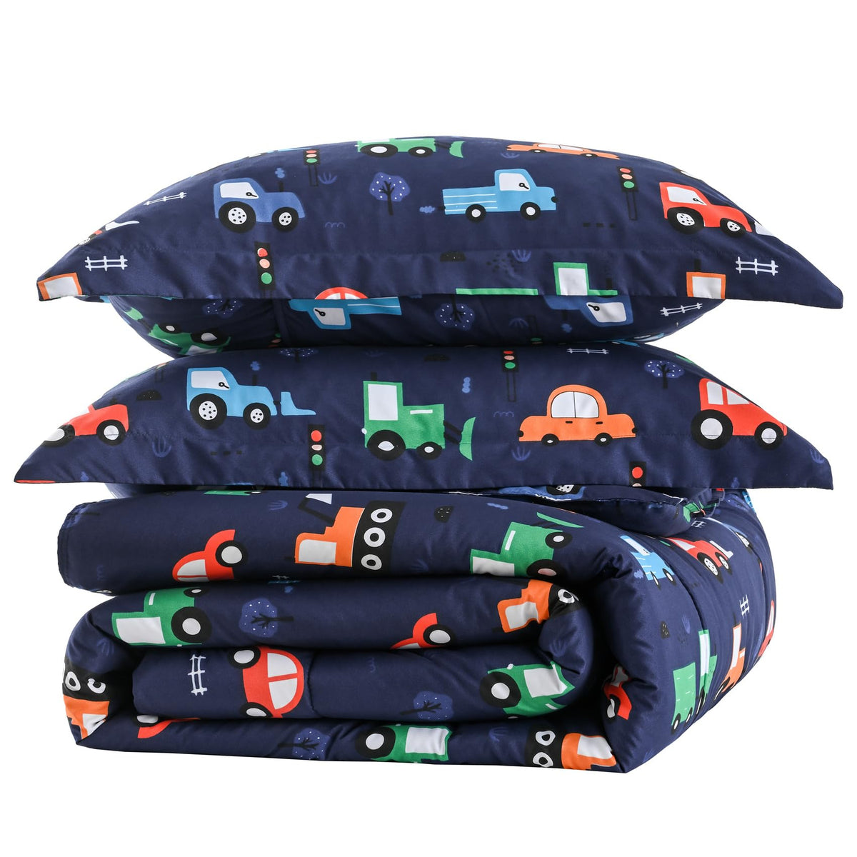 Yibeizi car kids comforter set on bed with navy cars design for cozy evenings
