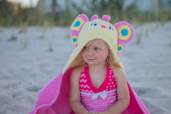 Yikes Twins butterfly hood towel wings and antennae add playful bath time.
