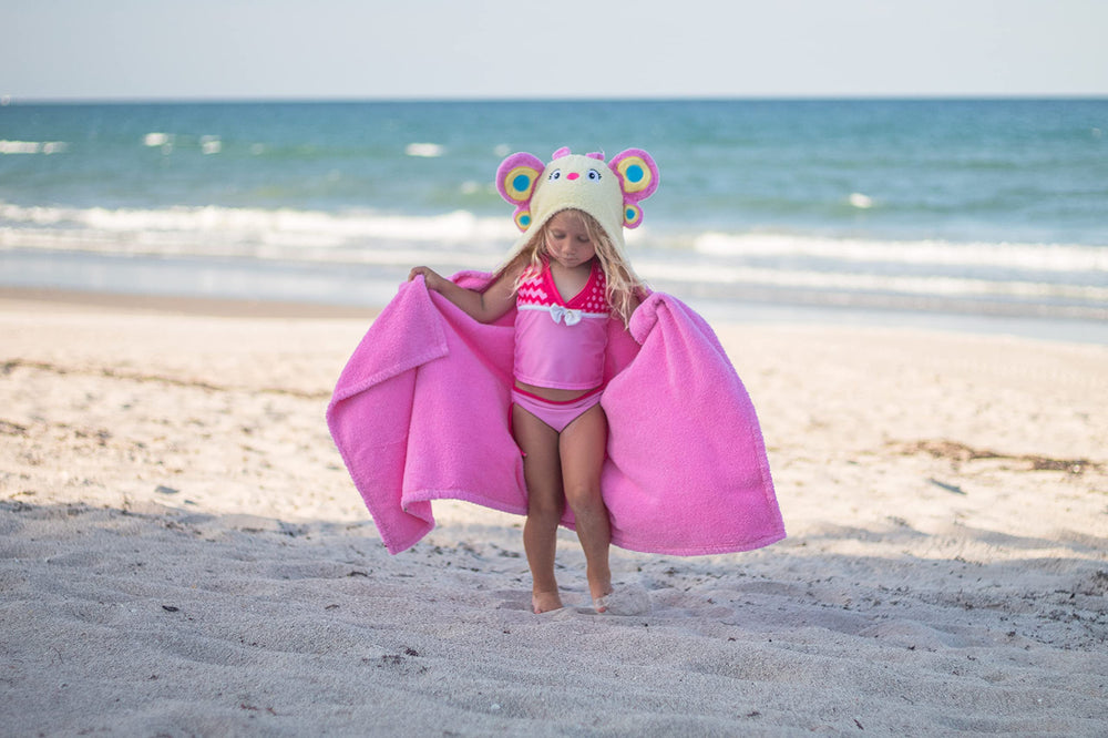 Yikes Twins pink and yellow butterfly towel makes gifting fun.