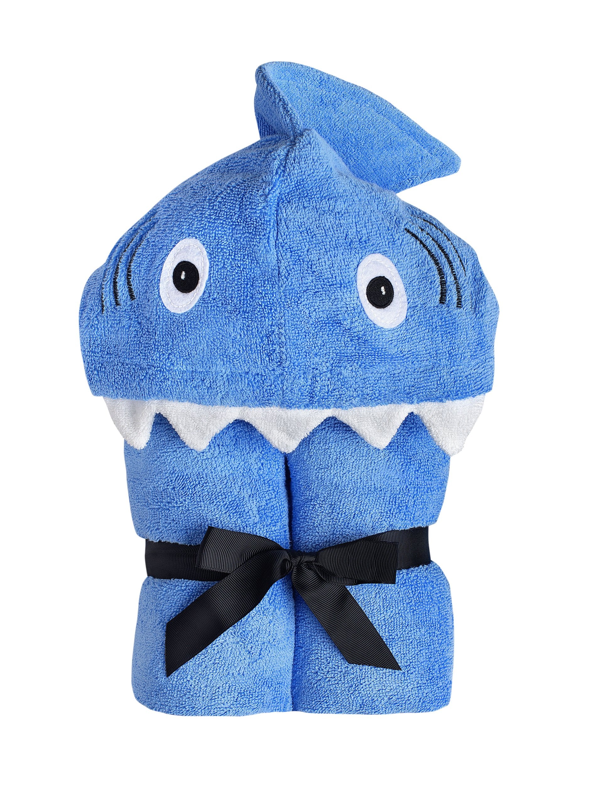 Yikes Twins hooded baby towel with blue hood, soft and absorbent for bath time.
