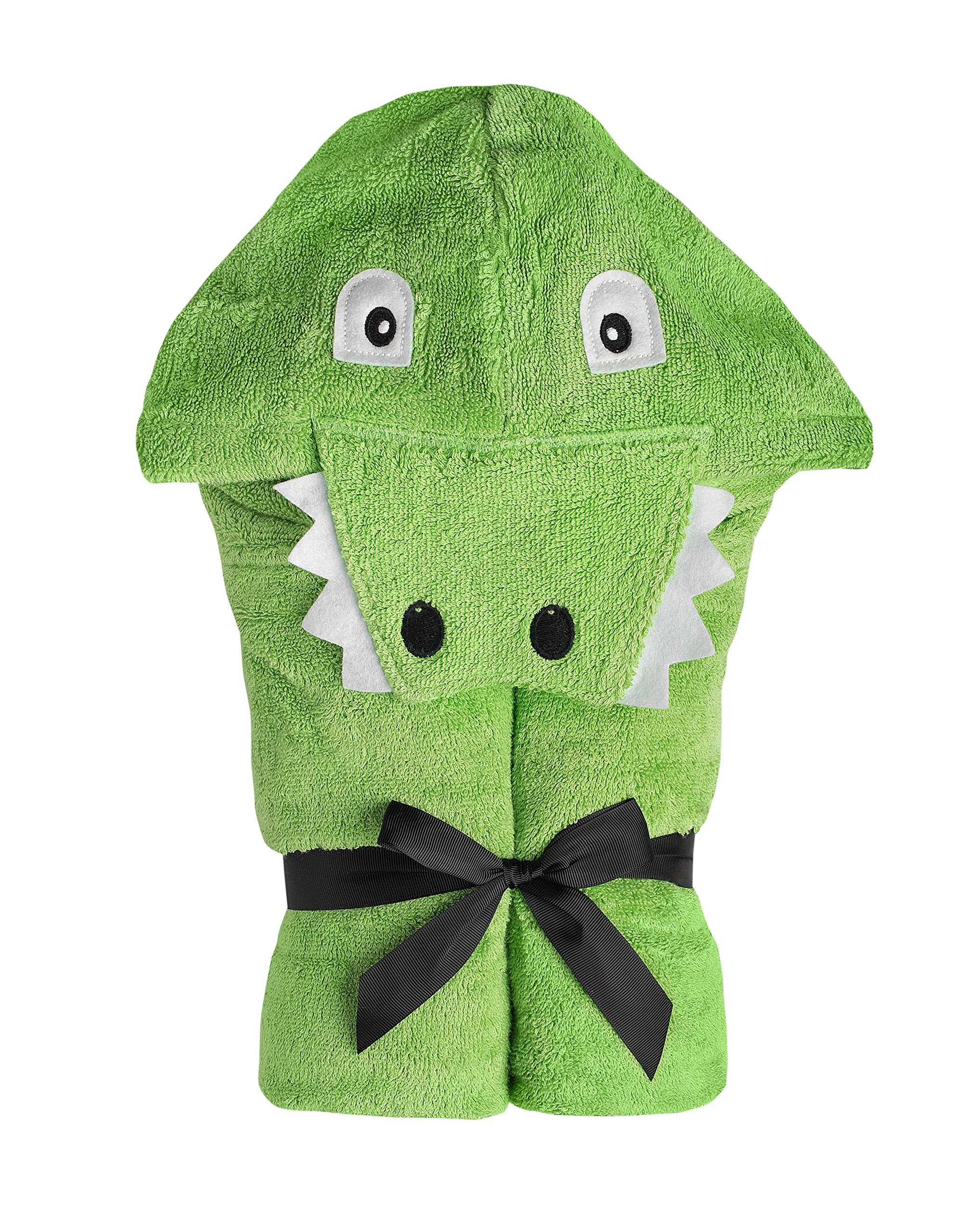 Yikes Twins hooded towel with alligator face for bath time fun and comfort.