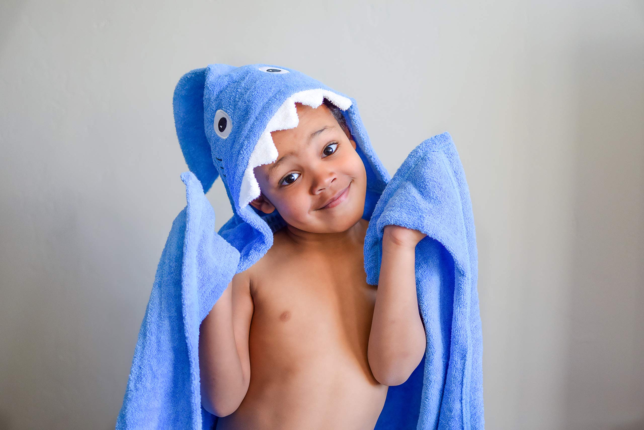 Yikes Twins shark tail back detail adds whimsy after baths.