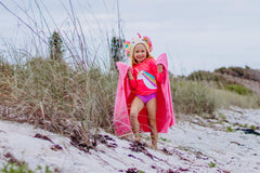 Yikes Twins soft cotton terry towel offers gentle drying for toddlers.