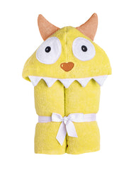 Yikes Twins yellow monster hooded towel for kids after bath time