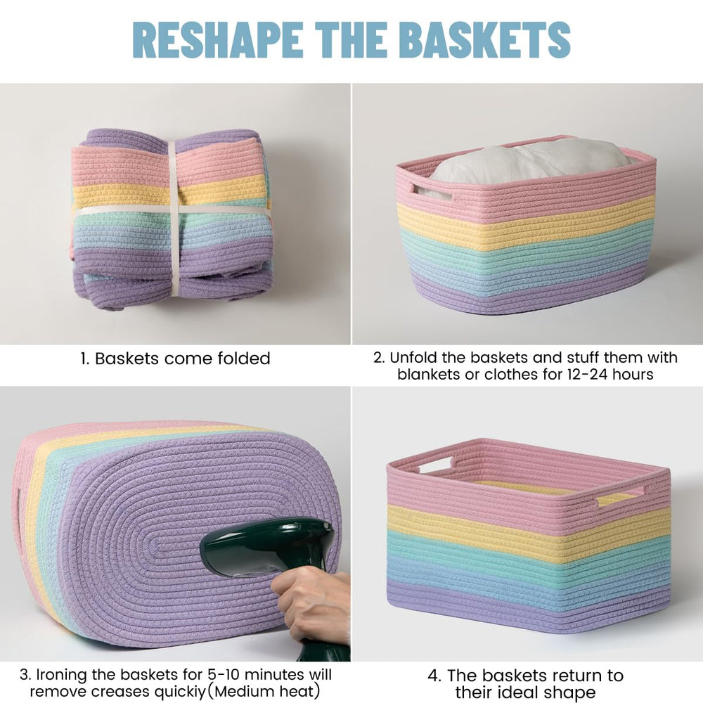 Yilobi storage basket with reinforced handles for easy carry