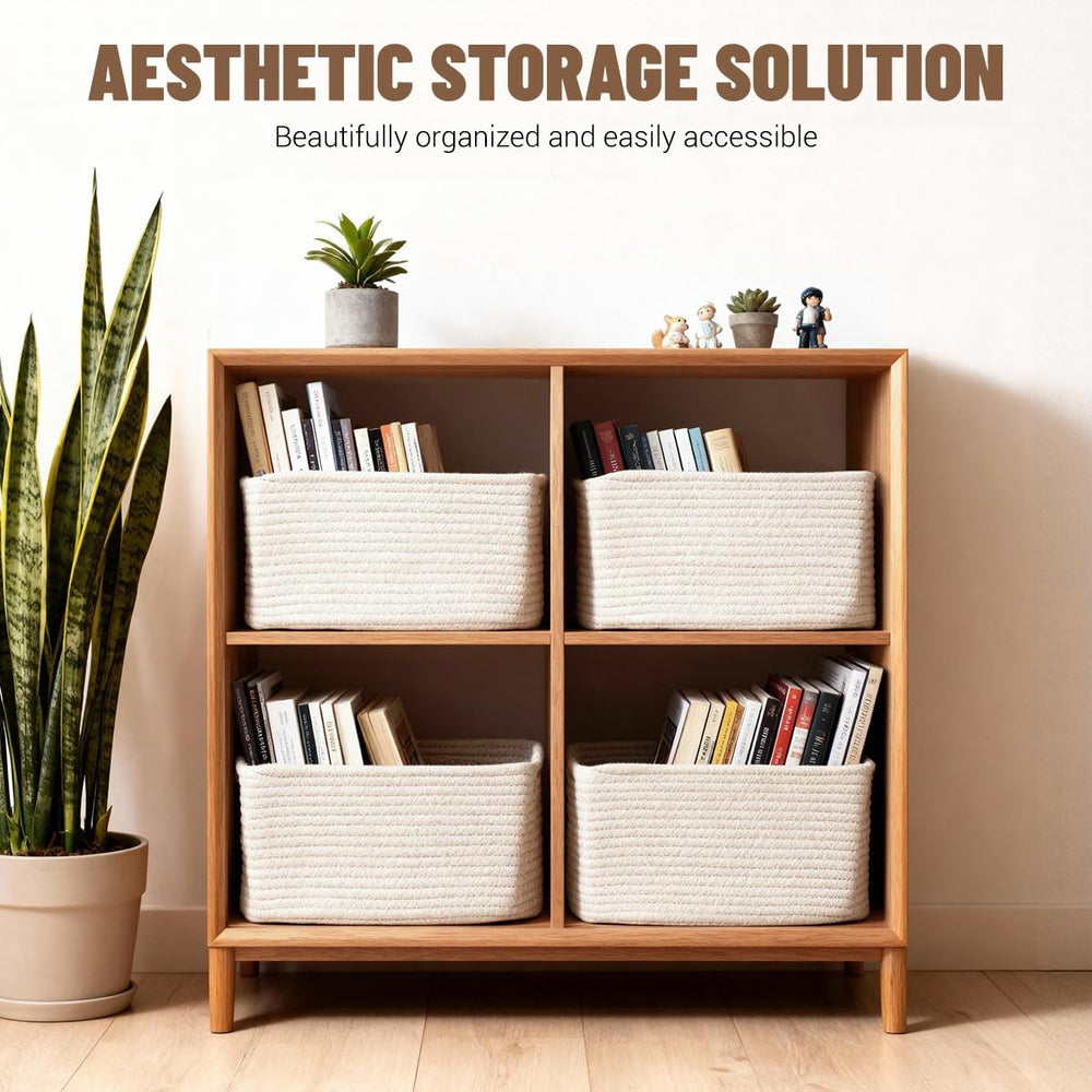 Yilobi white woven basket clothes closet keeps garments tidy and visible