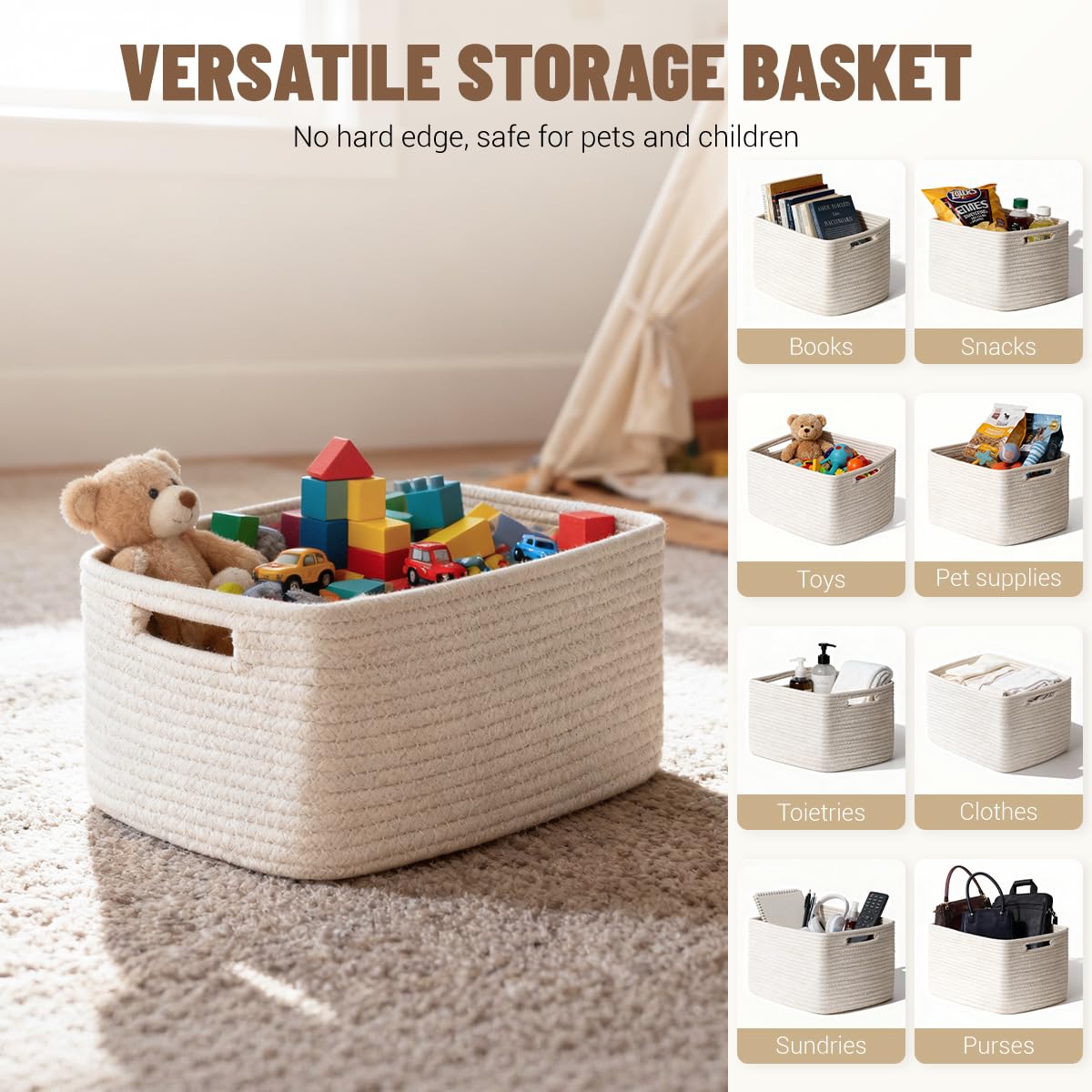 Yilobi white woven basket nursery storage stores blankets and soft toys