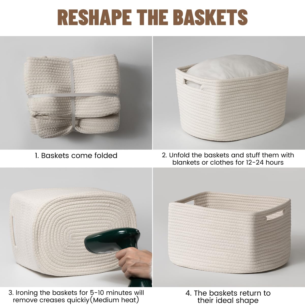 Yilobi white woven basket pantry items consolidates small goods on shelves