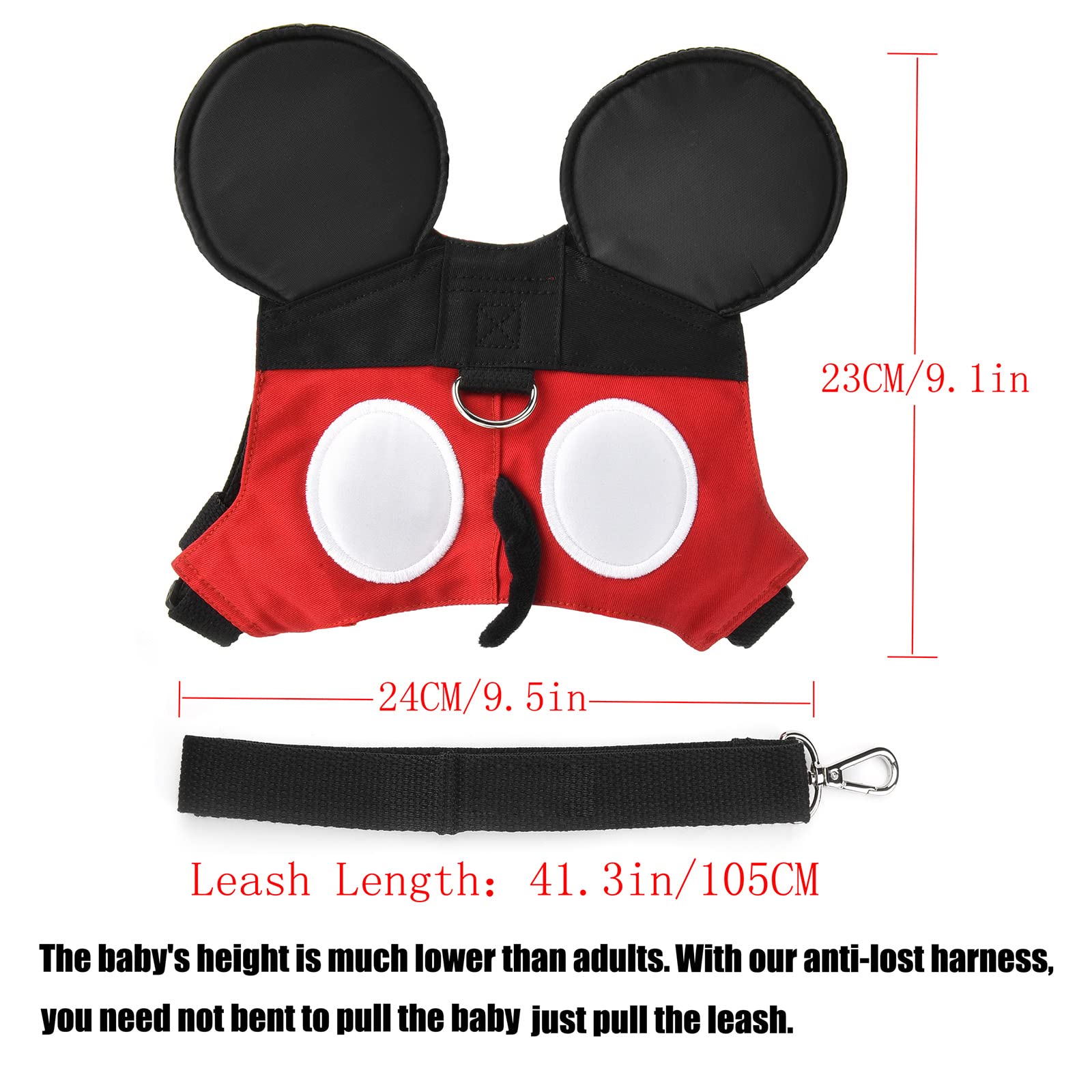 Yimidear red toddler harness close-up stitching detail