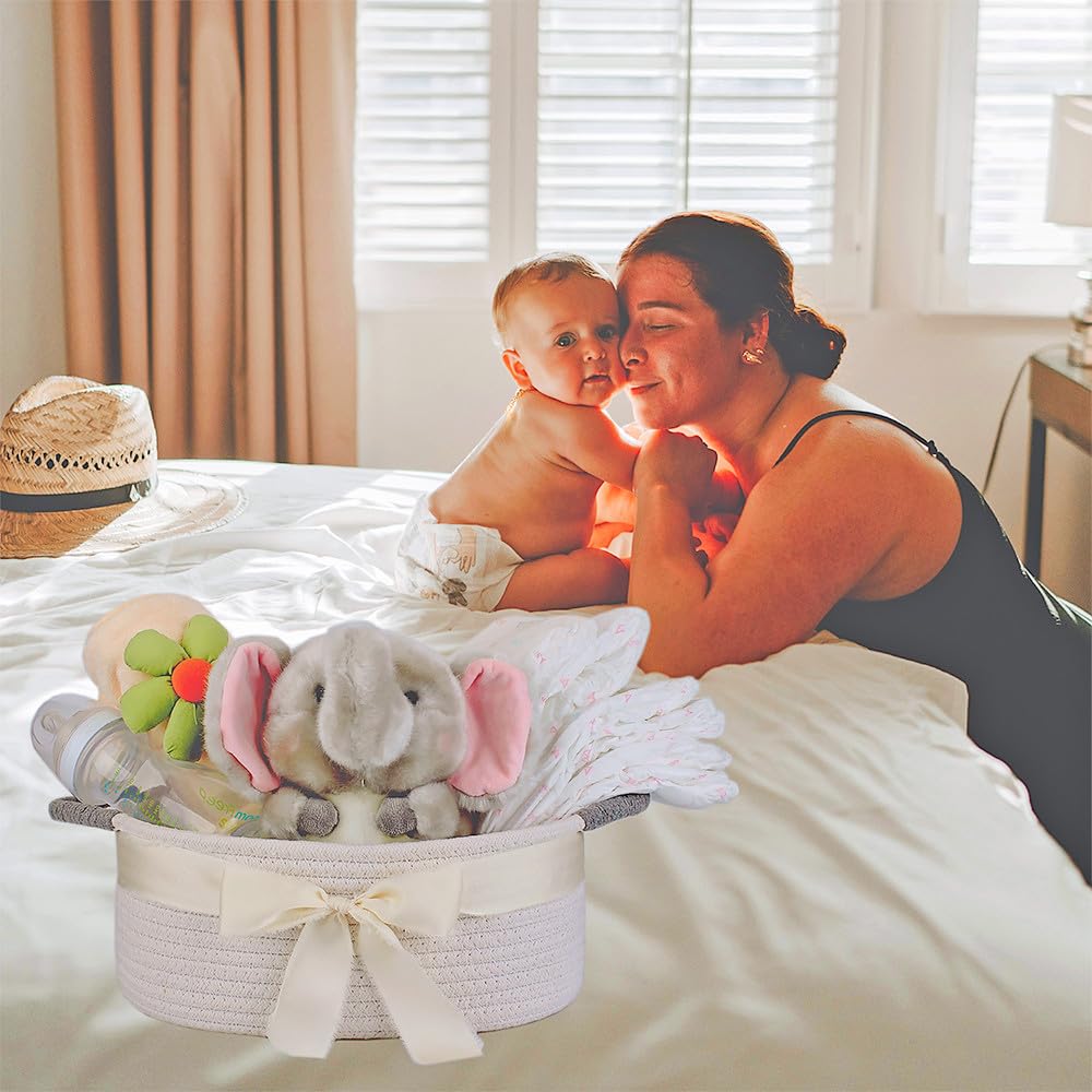 Yimi's Dream versatile basket holds towels or magazines in bathroom