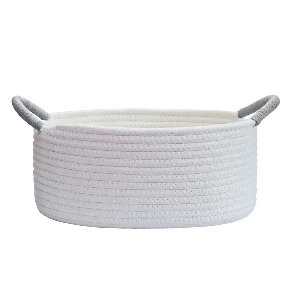Yimi's Dream white cotton rope basket with grey handle for decorative storage