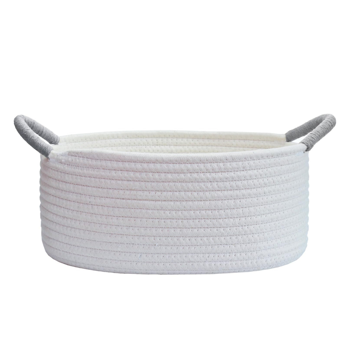 Yimi's Dream white cotton rope basket with grey handle for decorative storage