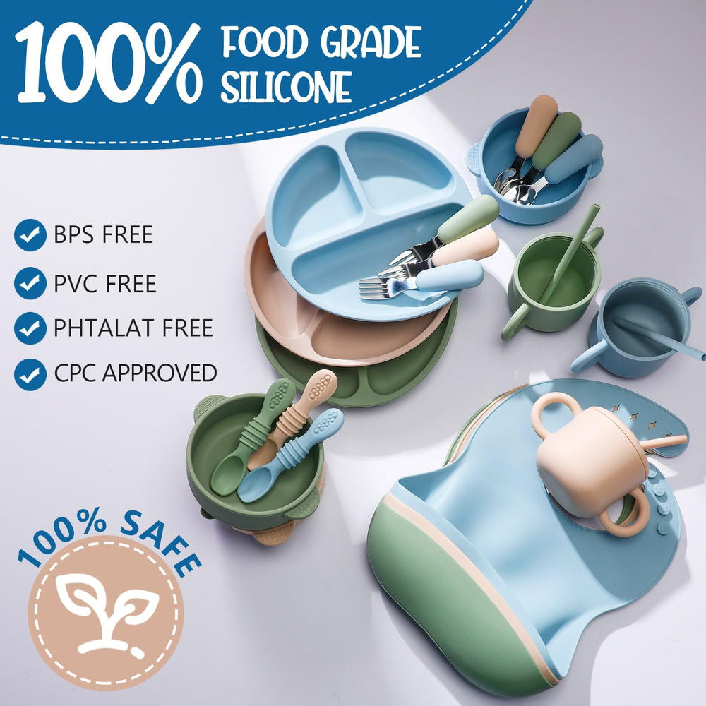 Yinder adjustable bib highlights convenient design for quick self-feeding practice.