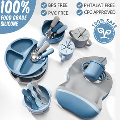 Yinder silicone feeding spoons and forks for easy self-feeding by toddlers.