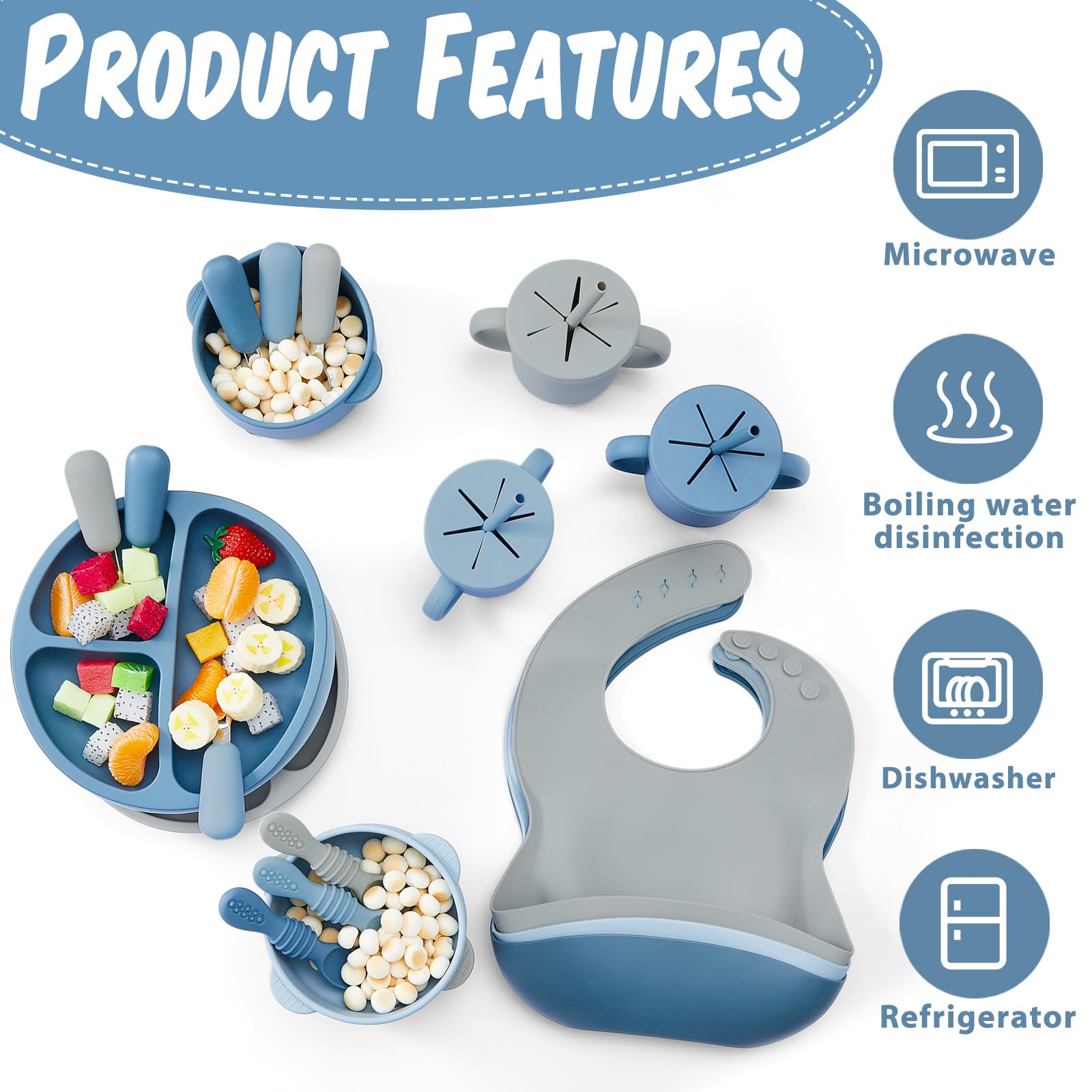 Yinder adjustable silicone bib keeps clothes clean during messy meals.