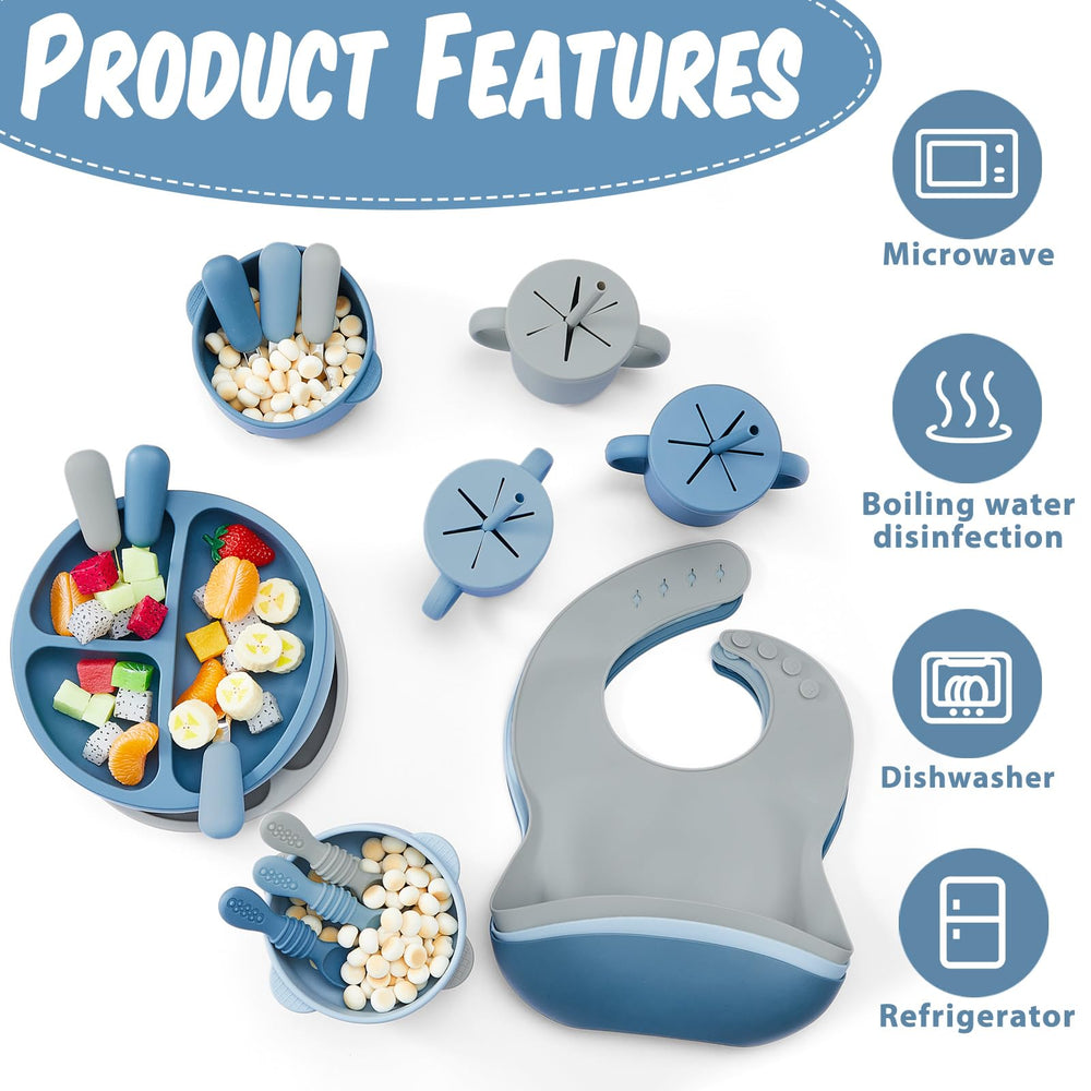 Yinder adjustable silicone bib keeps clothes clean during messy meals.